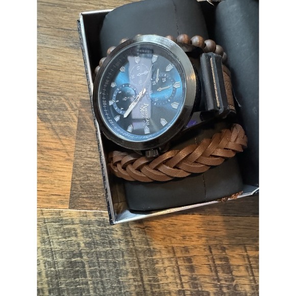 American Exchange Mens Bracelet And Watch Set New Brown - AS IS - Picture 3 of 8